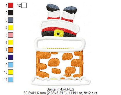 Santa Claus Stuck in Chimney - Applique - Set of 2 designs