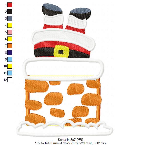 Santa Claus Stuck in Chimney - Applique - Set of 2 designs