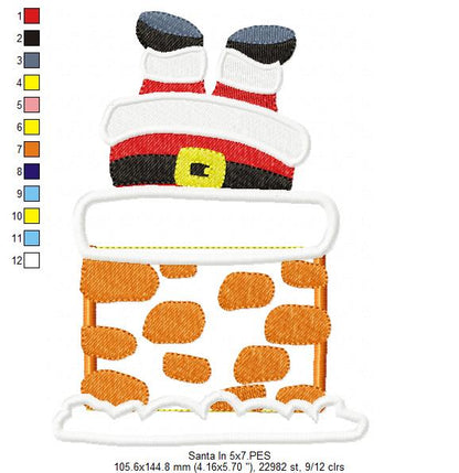 Santa Claus Stuck in Chimney - Applique - Set of 2 designs