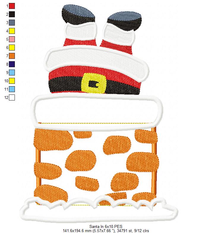 Santa Claus Stuck in Chimney - Applique - Set of 2 designs