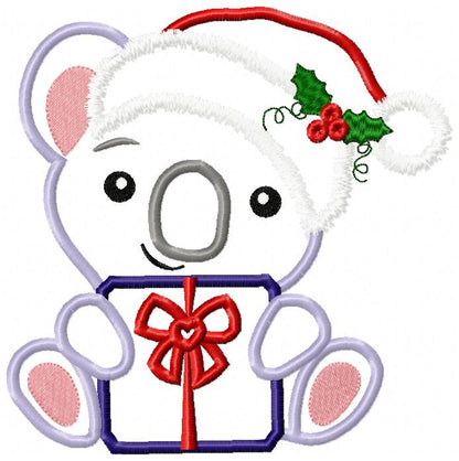 Santa Koala Holding a Gift - Applique - Machine Embroidery Design