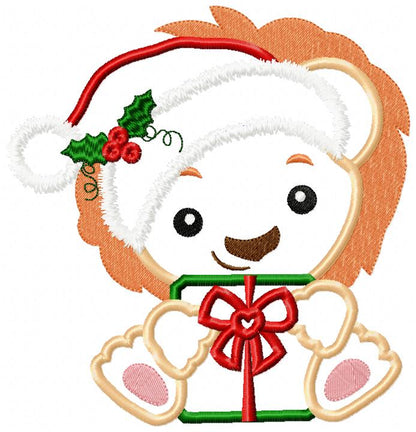 Santa Lion Holding a Gift - Applique