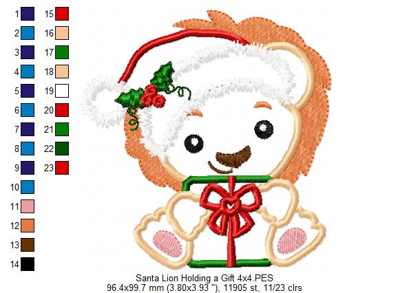 Santa Lion Holding a Gift - Applique
