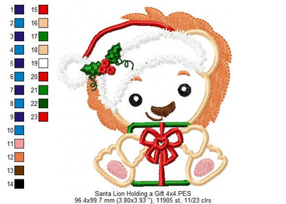Santa Lion Holding a Gift - Applique