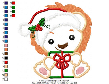 Santa Lion Holding a Gift - Applique