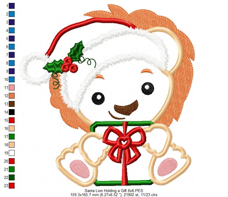 Santa Lion Holding a Gift - Applique