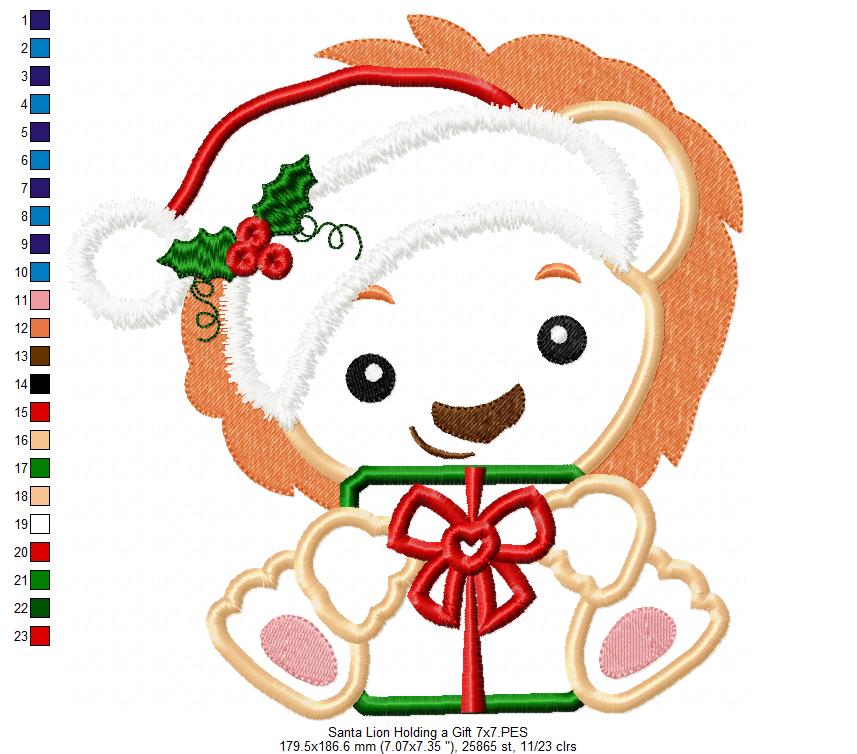 Santa Lion Holding a Gift - Applique