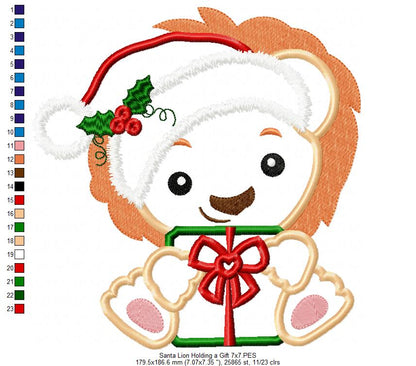 Santa Lion Holding a Gift - Applique