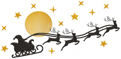 Santa Claus, Reindeers and Moon - Fill Stitch - Machine Embroidery Design