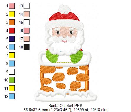 Santa Claus Stuck in Chimney - Applique - Set of 2 designs