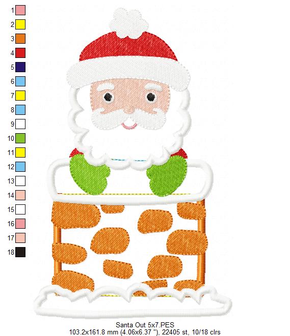 Santa Claus Stuck in Chimney - Applique - Set of 2 designs
