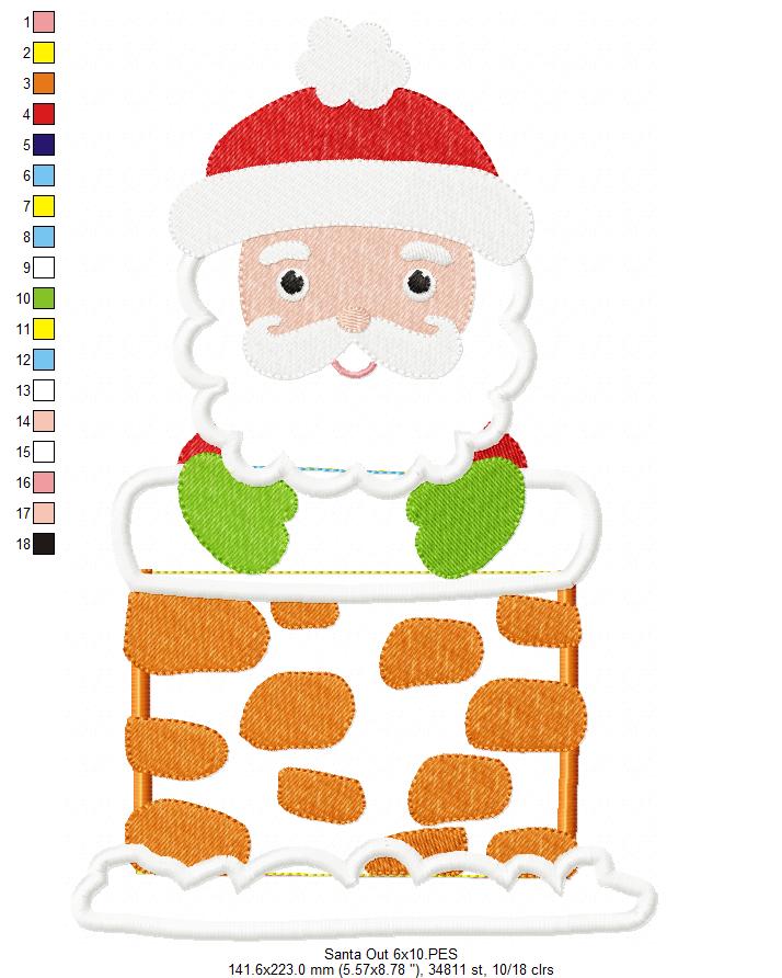 Santa Claus Stuck in Chimney - Applique - Set of 2 designs