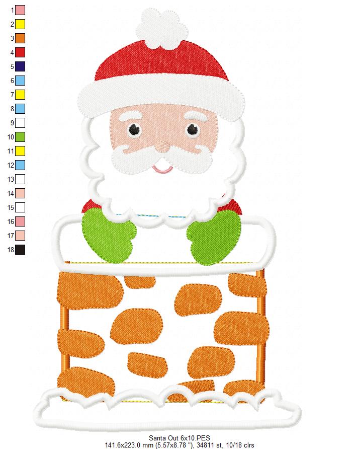 Santa Claus Stuck in Chimney - Applique - Set of 2 designs