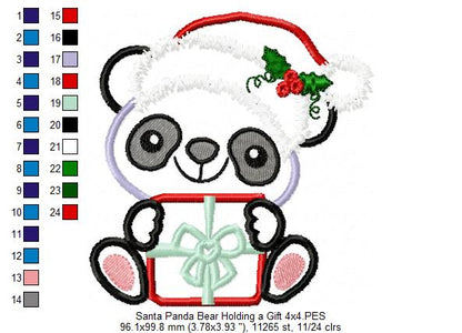 Santa Panda Bear Holding a Gift - Applique - Machine Embroidery Design