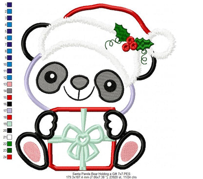 Santa Panda Bear Holding a Gift - Applique - Machine Embroidery Design