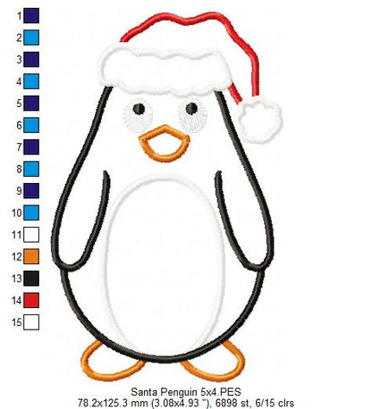 Christmas Santa Penguin - Applique