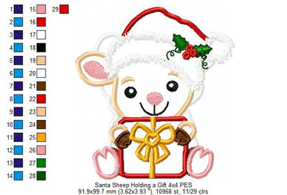 Santa Sheep Holding a Gift - Applique