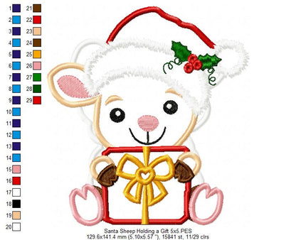 Santa Sheep Holding a Gift - Applique