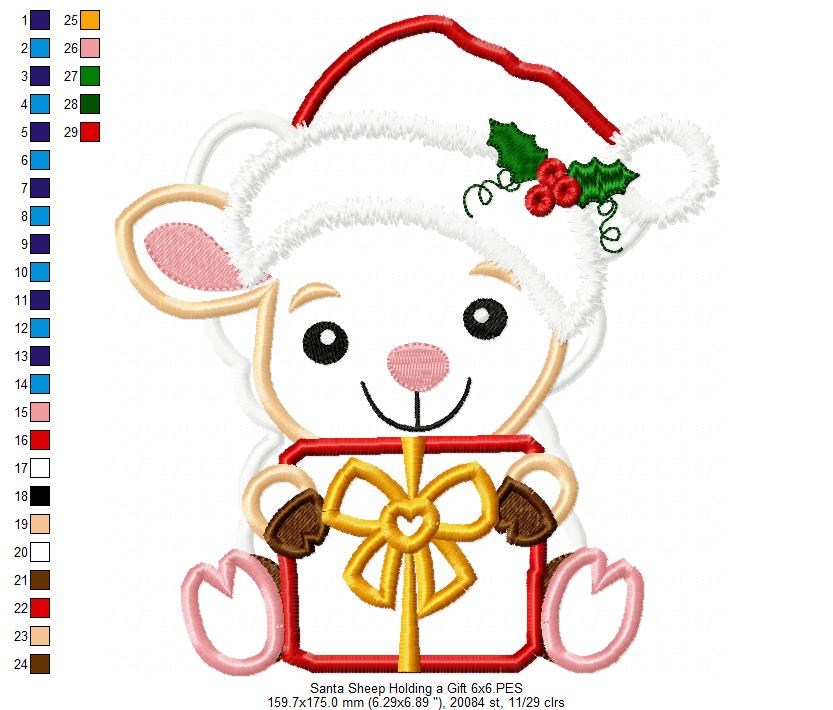 Santa Sheep Holding a Gift - Applique