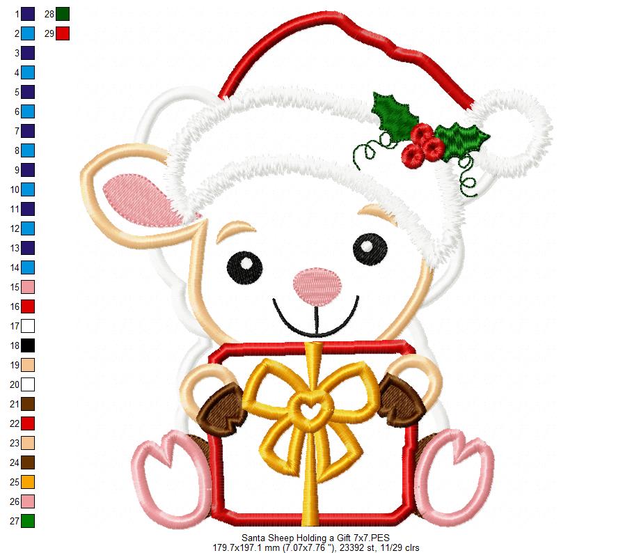 Santa Sheep Holding a Gift - Applique