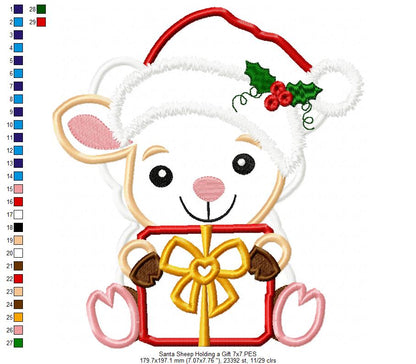 Santa Sheep Holding a Gift - Applique