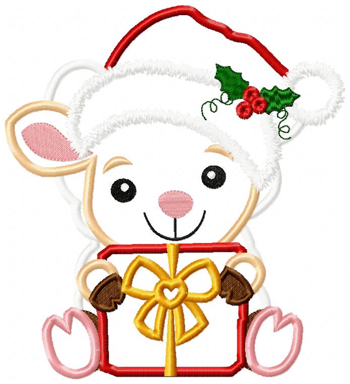 Santa Sheep Holding a Gift - Applique