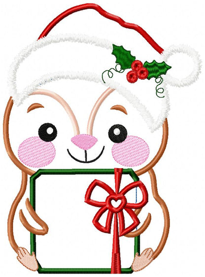 Santa Squirrel Holding a Gift - Applique