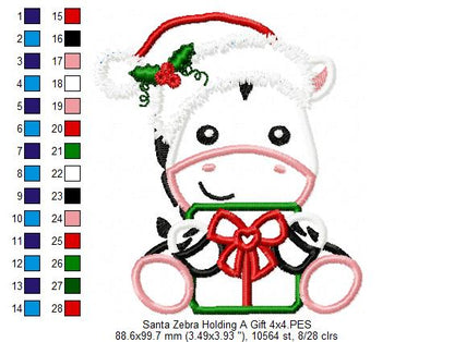 Santa Zebra Holding a Gift - Applique