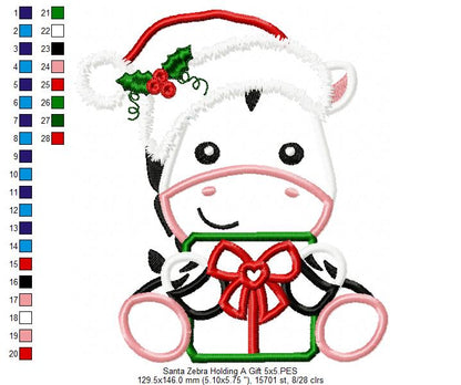 Santa Zebra Holding a Gift - Applique
