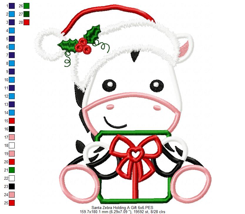 Santa Zebra Holding a Gift - Applique