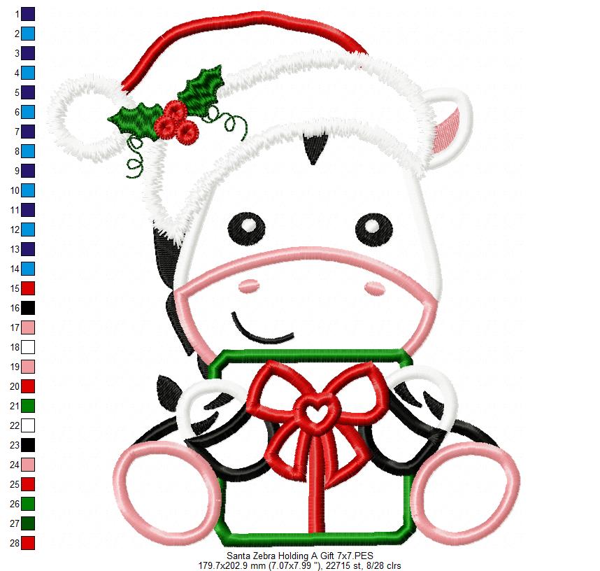 Santa Zebra Holding a Gift - Applique