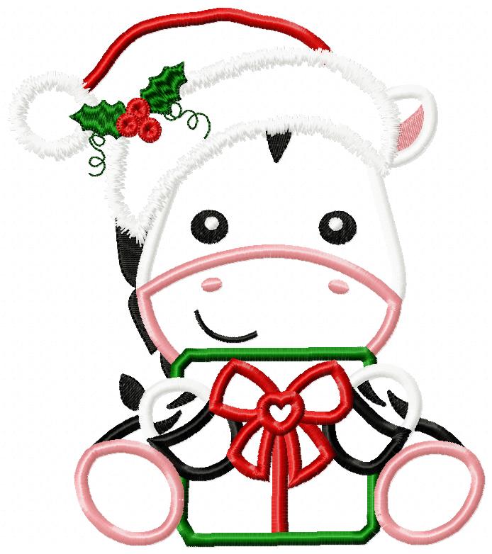 Santa Zebra Holding a Gift - Applique