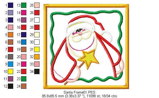 Country Santa Claus on frame - Applique - Machine Embroidery Design
