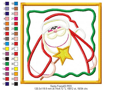 Country Santa Claus on frame - Applique - Machine Embroidery Design
