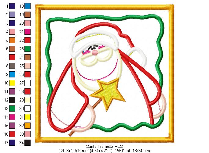 Country Santa Claus on frame - Applique - Machine Embroidery Design