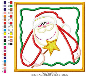 Country Santa Claus on frame - Applique - Machine Embroidery Design