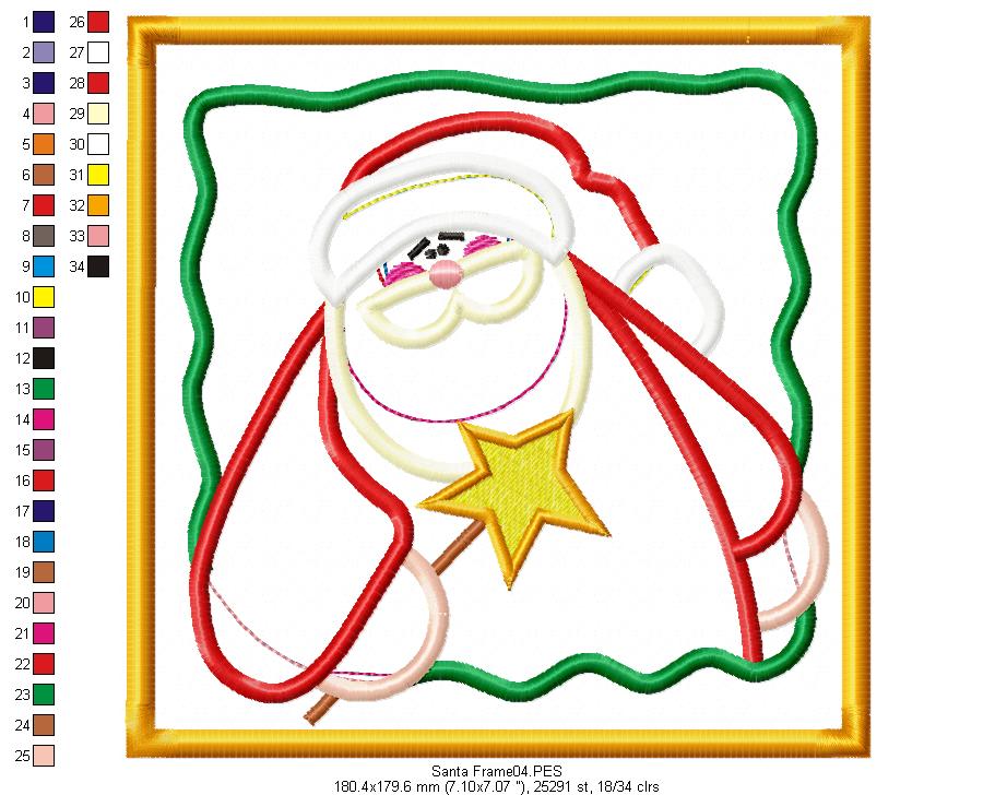 Country Santa Claus on frame - Applique - Machine Embroidery Design