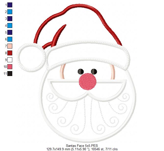 Santa Claus Face - Applique - Machine Embroidery Design