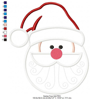 Santa Claus Face - Applique - Machine Embroidery Design