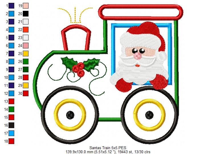 Christmas Santa's Train - Applique Embroidery