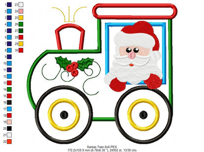 Christmas Santa's Train - Applique Embroidery