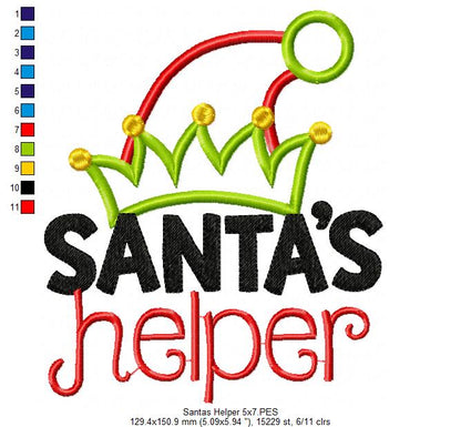 Santa’s Helper Elf Hat – Appliqué – Machine Embroidery Design