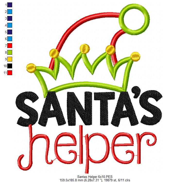 Santa's Helper Elf Hat - Applique - Machine Embroidery Design