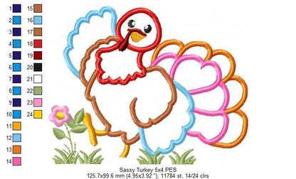 Sassy Turkey - Applique - Machine Embroidery Design