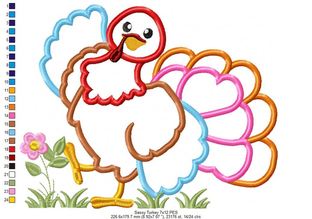 Sassy Turkey - Applique - Machine Embroidery Design