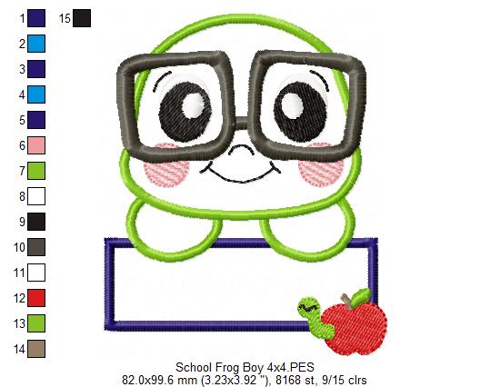 School Frog Boy - Applique