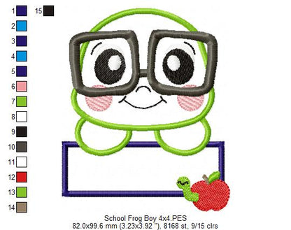 School Frog Boy - Applique