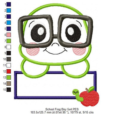 School Frog Boy - Applique