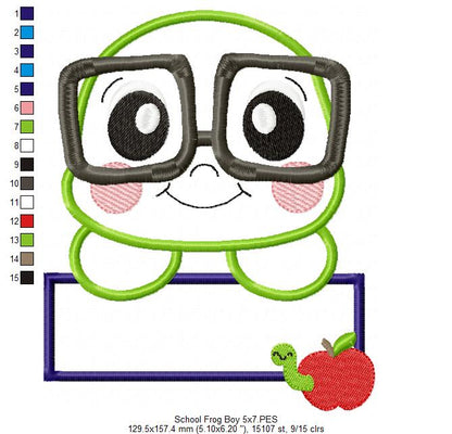 School Frog Girl and Boy - Applique - Set of 2 designs