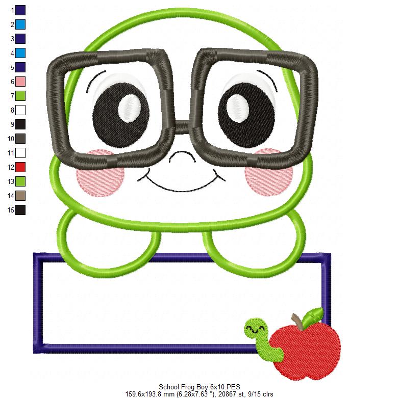 School Frog Boy - Applique